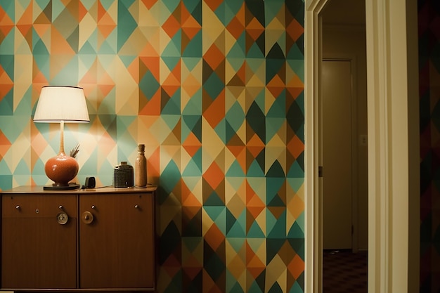 A wallpaper with a geometric pattern in orange and green.