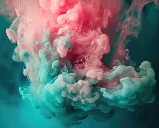 A wallpaper with glowing pastel teal and pink smoke on a hazy abstract background Generative AI