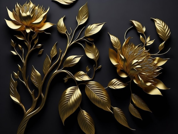 A wallpaper with gold flowers and leaves