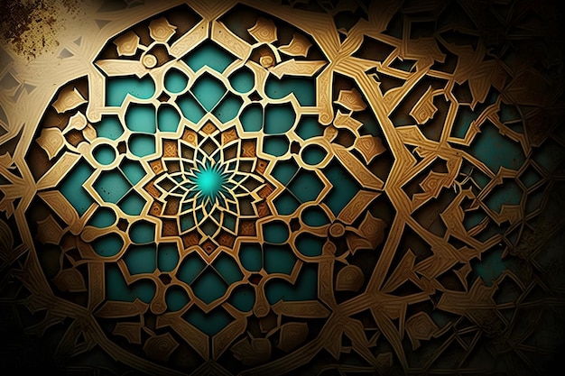 Photo a wallpaper with a gold pattern and the word ramadan on it.