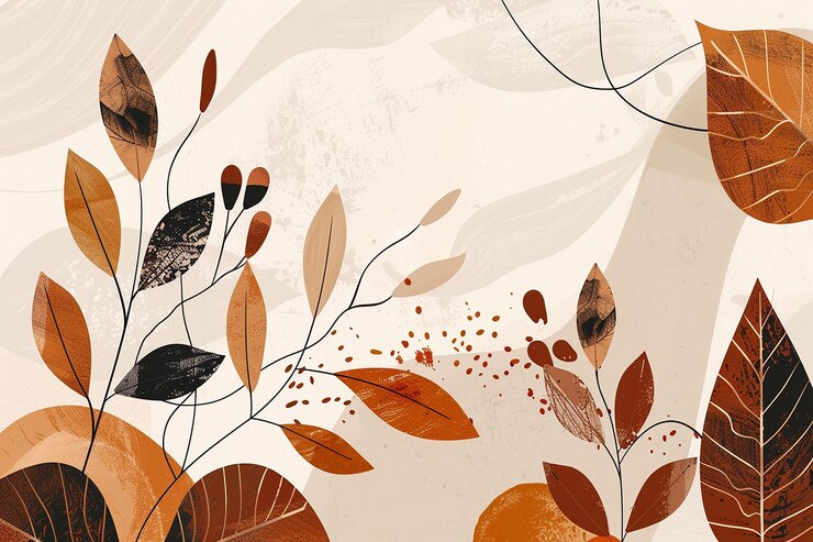 Photo a wallpaper with leaves and a brown and orange background
