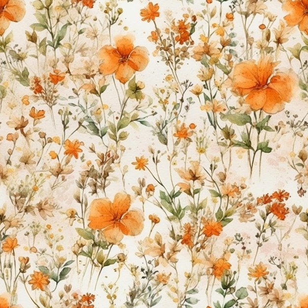 Premium Photo | A wallpaper with orange flowers on it