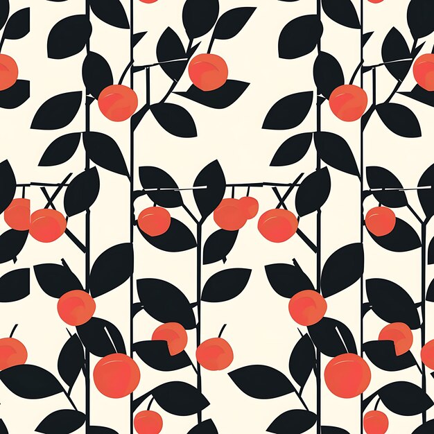 a wallpaper with orange flowers and leaves and berries