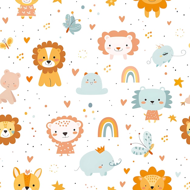 a wallpaper with a pattern of animals and butterflies
