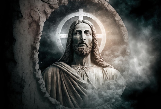 Wallpaper with a picture of Jesus on a stone in a historical religious event