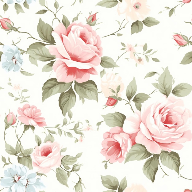 A wallpaper with a pink and blue flower pattern.