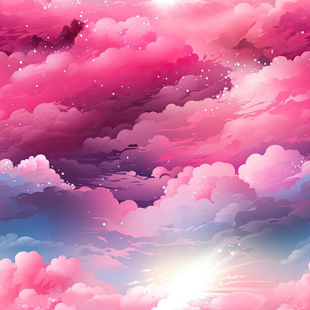 Photo wallpaper with pink clouds and stars in fantastical dreamscapes tiled