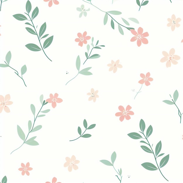 a wallpaper with pink flowers and green leaves