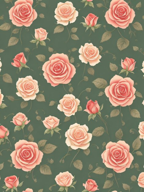 Photo a wallpaper with pink roses and green leaves