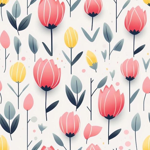 Photo a wallpaper with pink and yellow flowers and dots.