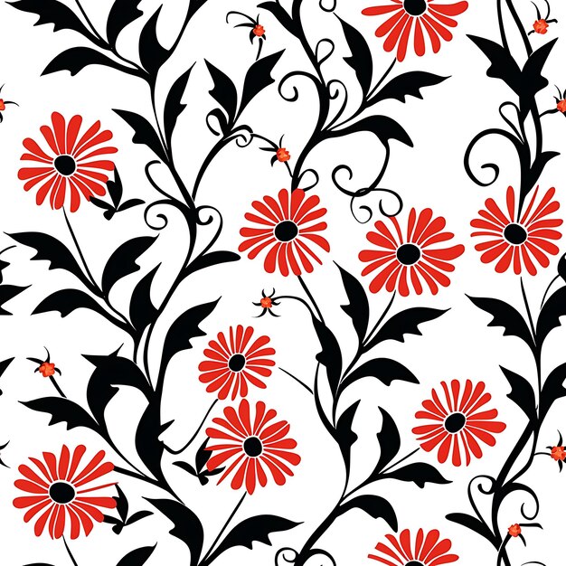 a wallpaper with red and black flowers and black leaves