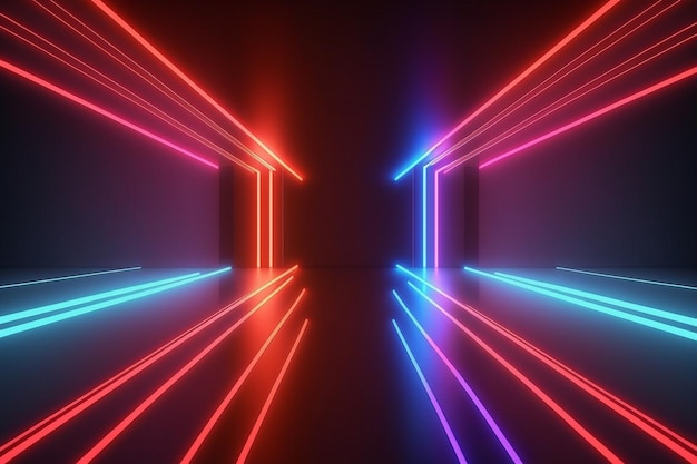 A wallpaper with red and blue lights and a black background.