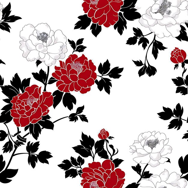 Photo a wallpaper with red and white roses and white roses