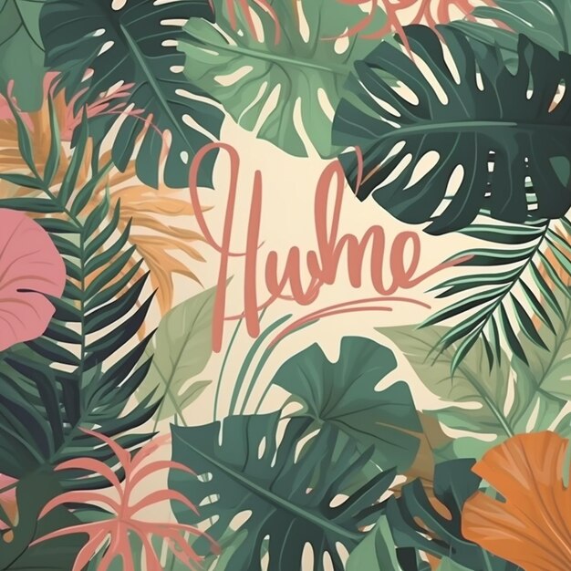 A wallpaper with a tropical leaves and the word hibiscus on it