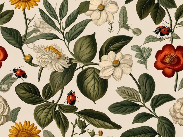 a wallpaper with a variety of flowers and butterflies