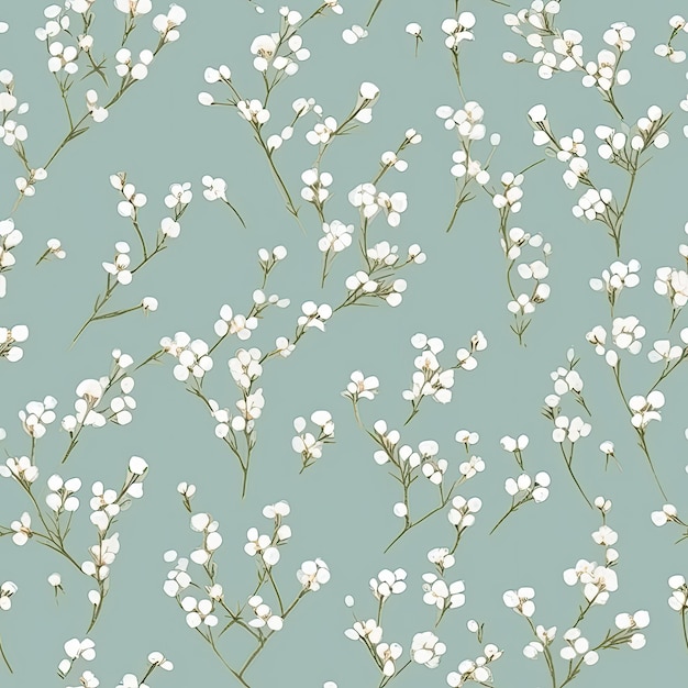 Photo a wallpaper with white flowers on it and a green background