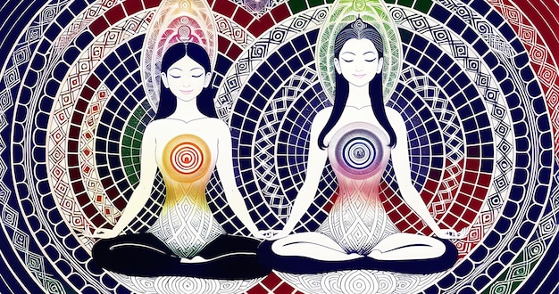 Обои Медитация красочные иллюстрации, йога в 4К Высокое качество