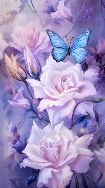 Wallpapers roses and butterflies purple