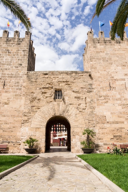 Walls and narrow streets of alcudia old town mallorca spain