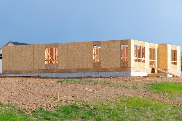 Walls of a new plywood house