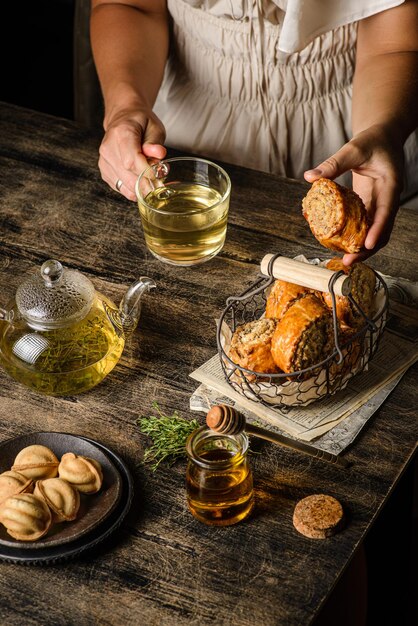 walnut cookies on a dark background