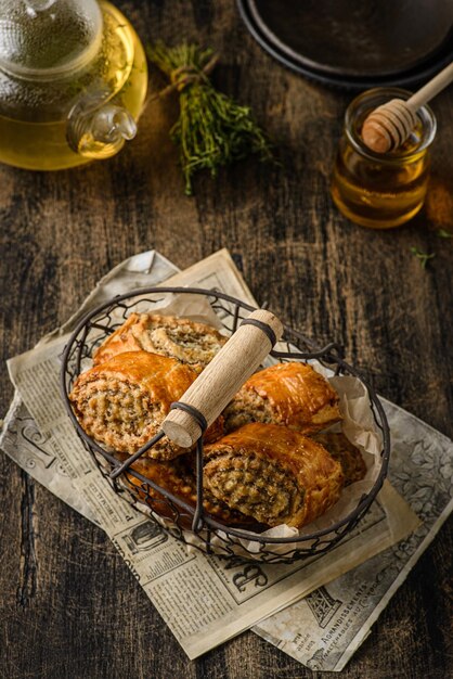 walnut cookies on a dark background