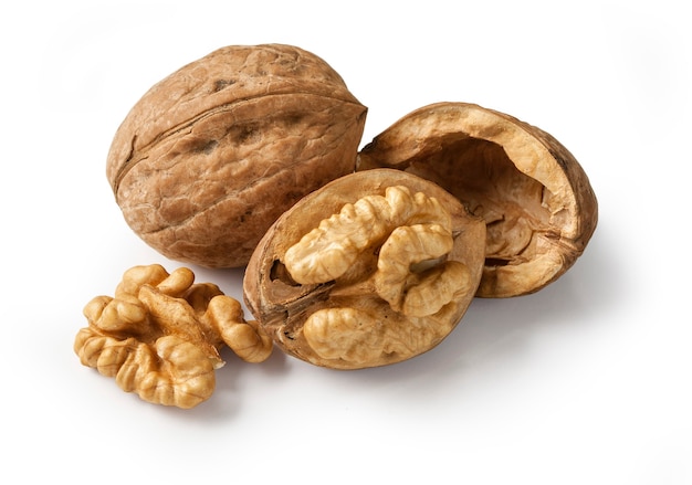 Walnut and a cracked walnut isolated on the white