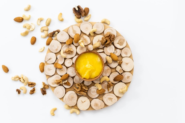 Walnut and honeycomb isolated on white background. For products with nuts and honey ingredients.