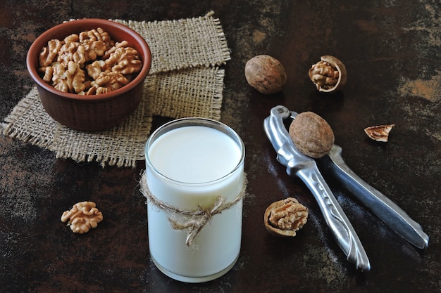 Photo walnut milk. vegan milk. keto drinks. keto diet.