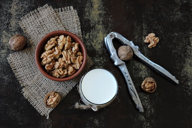 Walnut milk. Walnuts and milk. Keto drinks. Keto diet. Vegan milk. Eco food. Superfoods