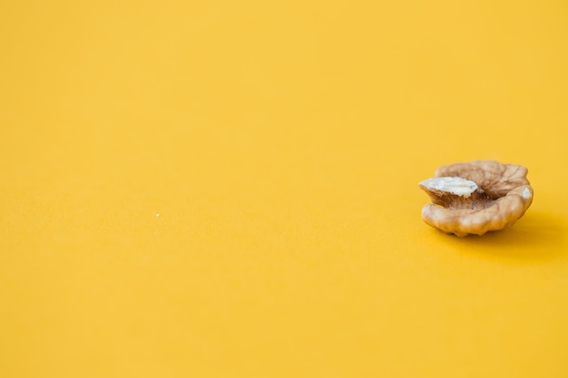 Walnut nut isolated on yellow background