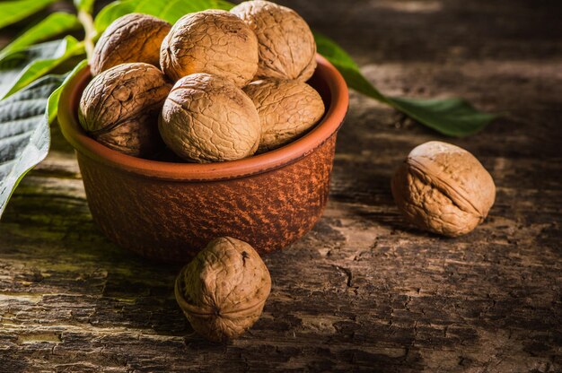 Walnut peas to vintage background