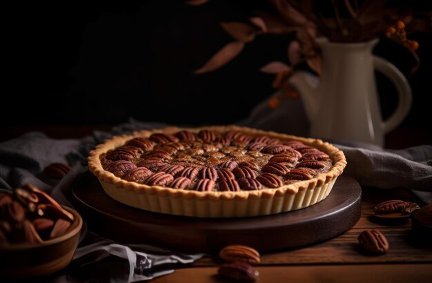 Photo walnut pie dessert cook food generate ai