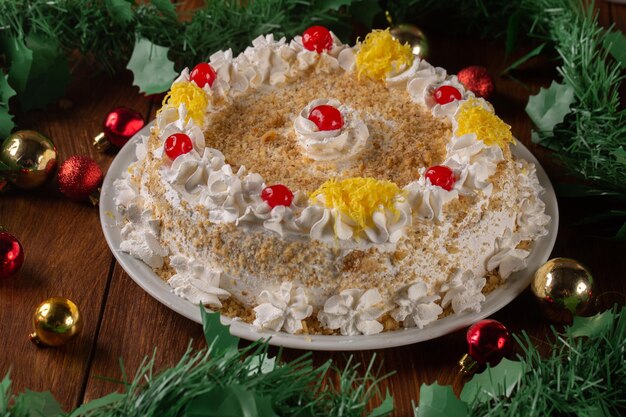 Walnut pie with cream Served at Christmas dinner christmas dessert