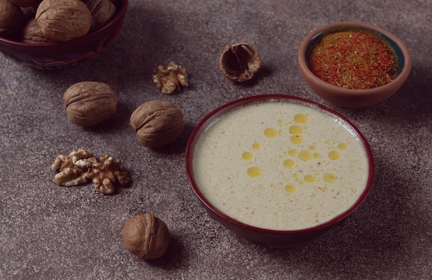 walnut sauce Baghe traditional Georgian dish homemade no people