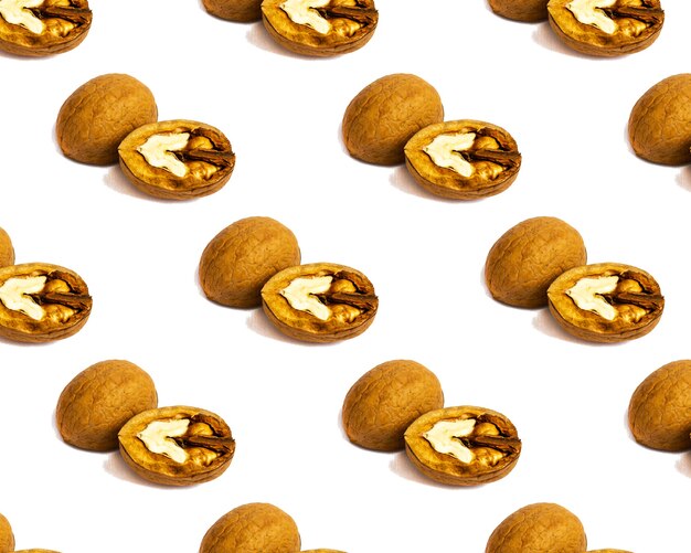 Walnut on white background pattern