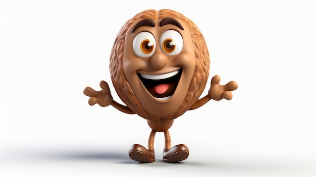 Walnut with a cheerful face 3D on a white background