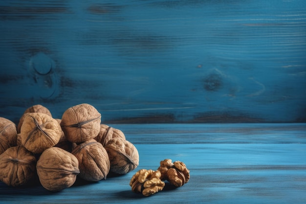 Walnuts blue background Brain group fashion Generate Ai