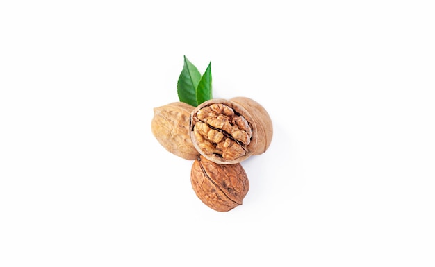 walnuts isolated on white background. View from above