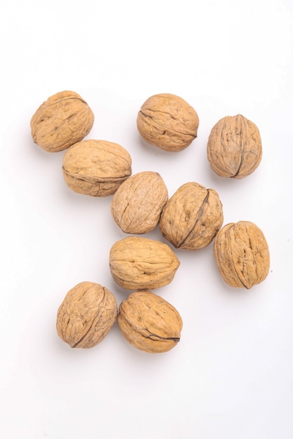 Walnuts isolated on a white surface