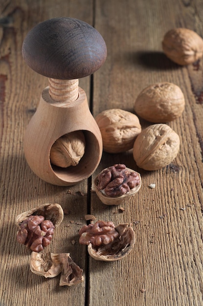 Walnuts and nutcracker