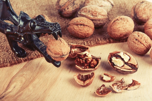 Walnuts and nutcracker