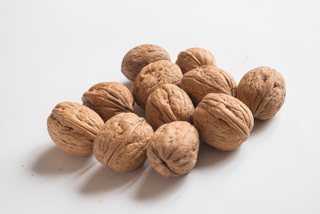 Walnuts in white background Close up