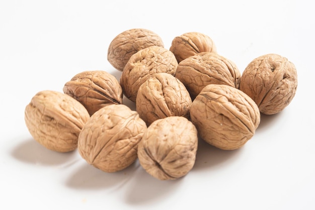 Walnuts in white background Close up