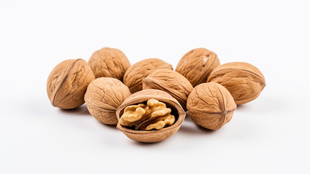 walnuts on a white background copy space