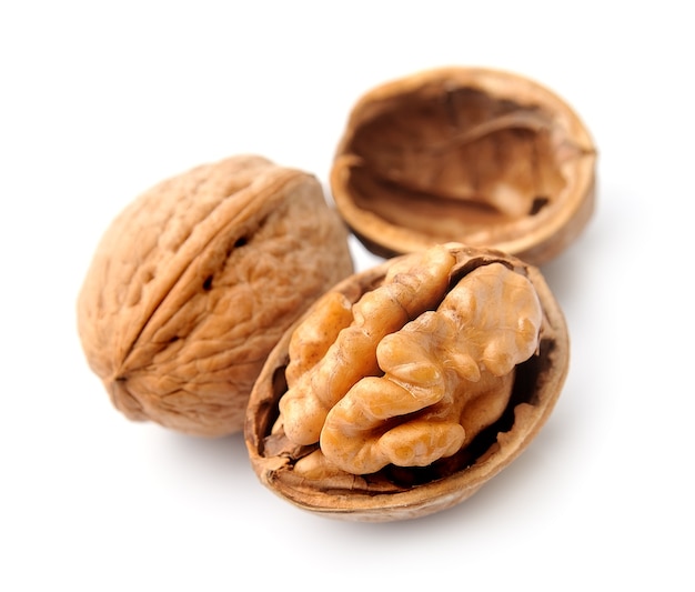 Walnuts on white background