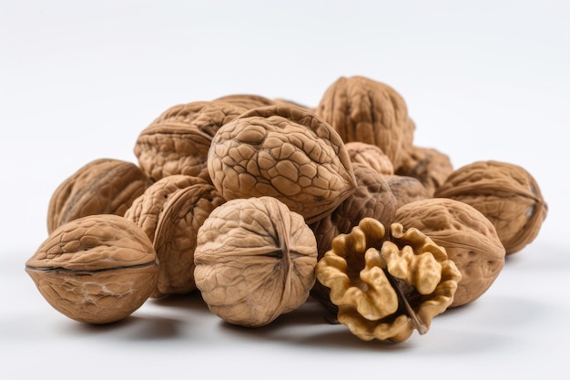 Walnuts on a white background