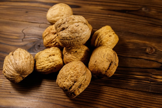 Walnuts on wooden table