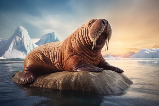 Photo a walrus basking in the sun on an iceberg ai generated