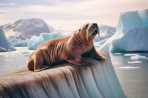 A walrus basking in the sun on an iceberg Ai generated